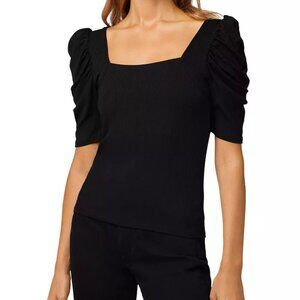 Joe's Jeans Monica Square Neck Puff Sleeve Top (Color: Black, Size: XS)